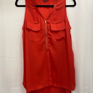 Double Zero Red High Low Notched Collar Tank Top